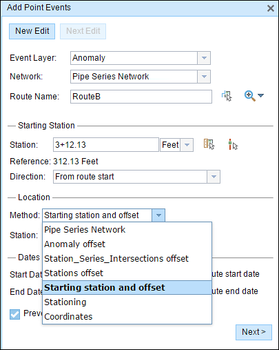 Choosing the starting station and offset method Choosing the starting station and offset method