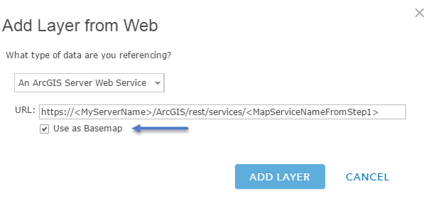 Add a map service as a basemap using ArcGIS Online Add a map service as a basemap using ArcGIS Online