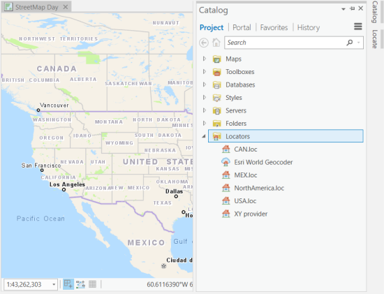 Catalog pane with Locators list Catalog pane with Locators list